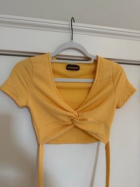 Urban Outfitters Yellow Twist Front Crop Top with Tie